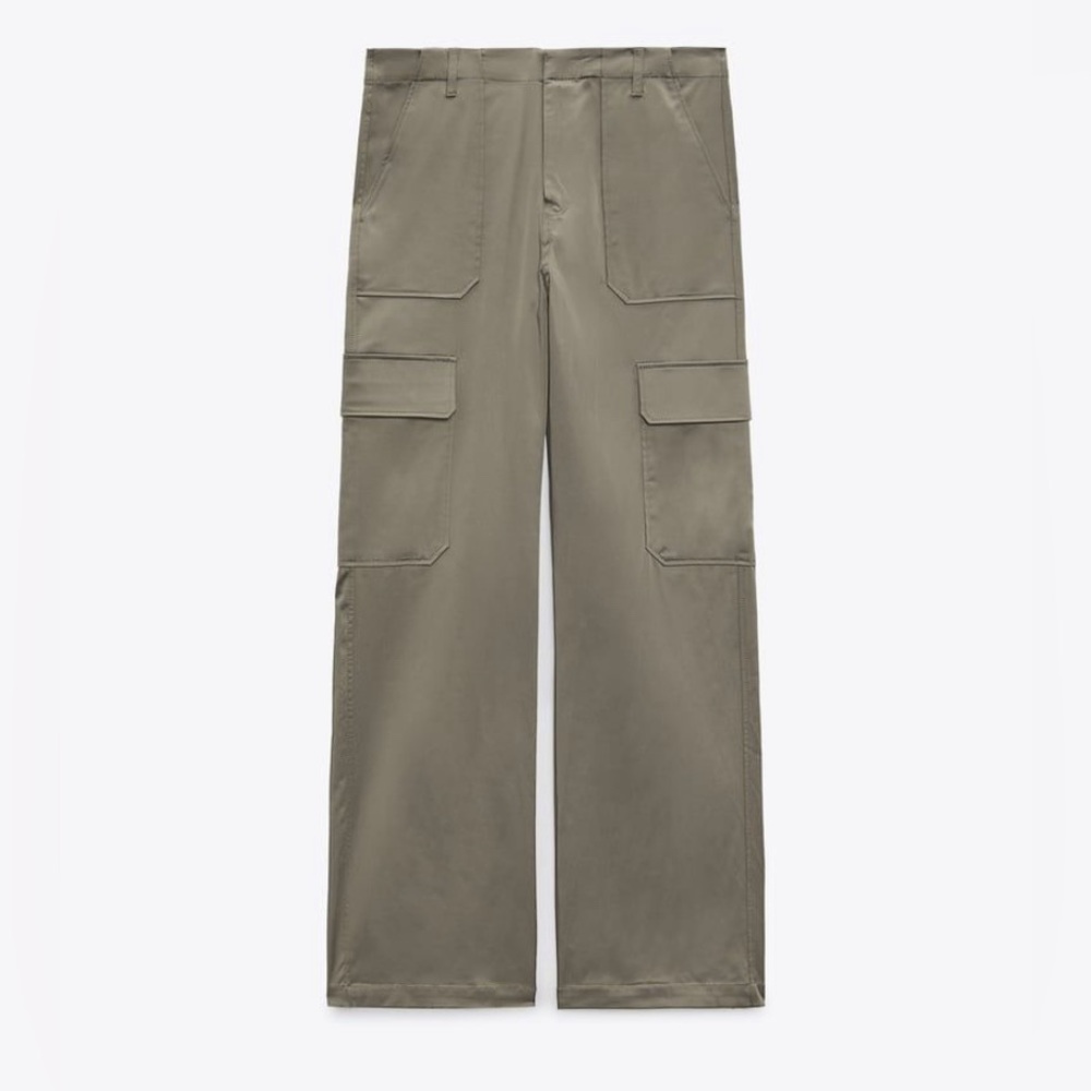 Zara Satin Cargo Wide Leg Pants